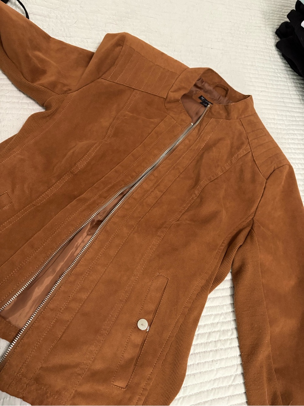 new directions Suede Zip-Front Jacket - Tan